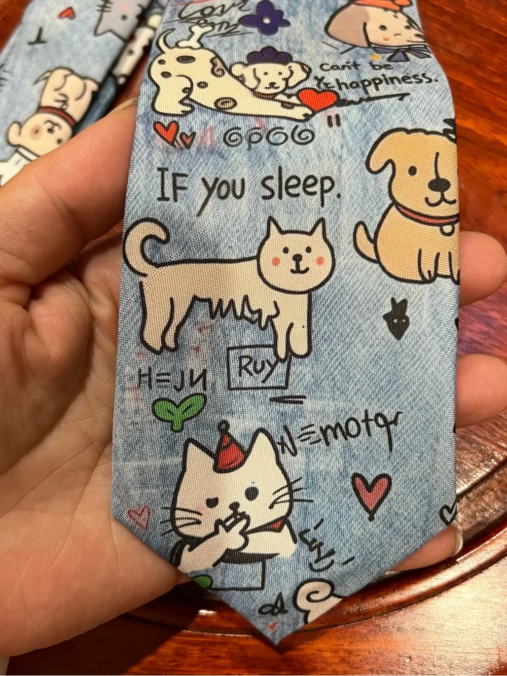 Pet-Themed Blue Cat & Dog Necktie for Cat Lovers